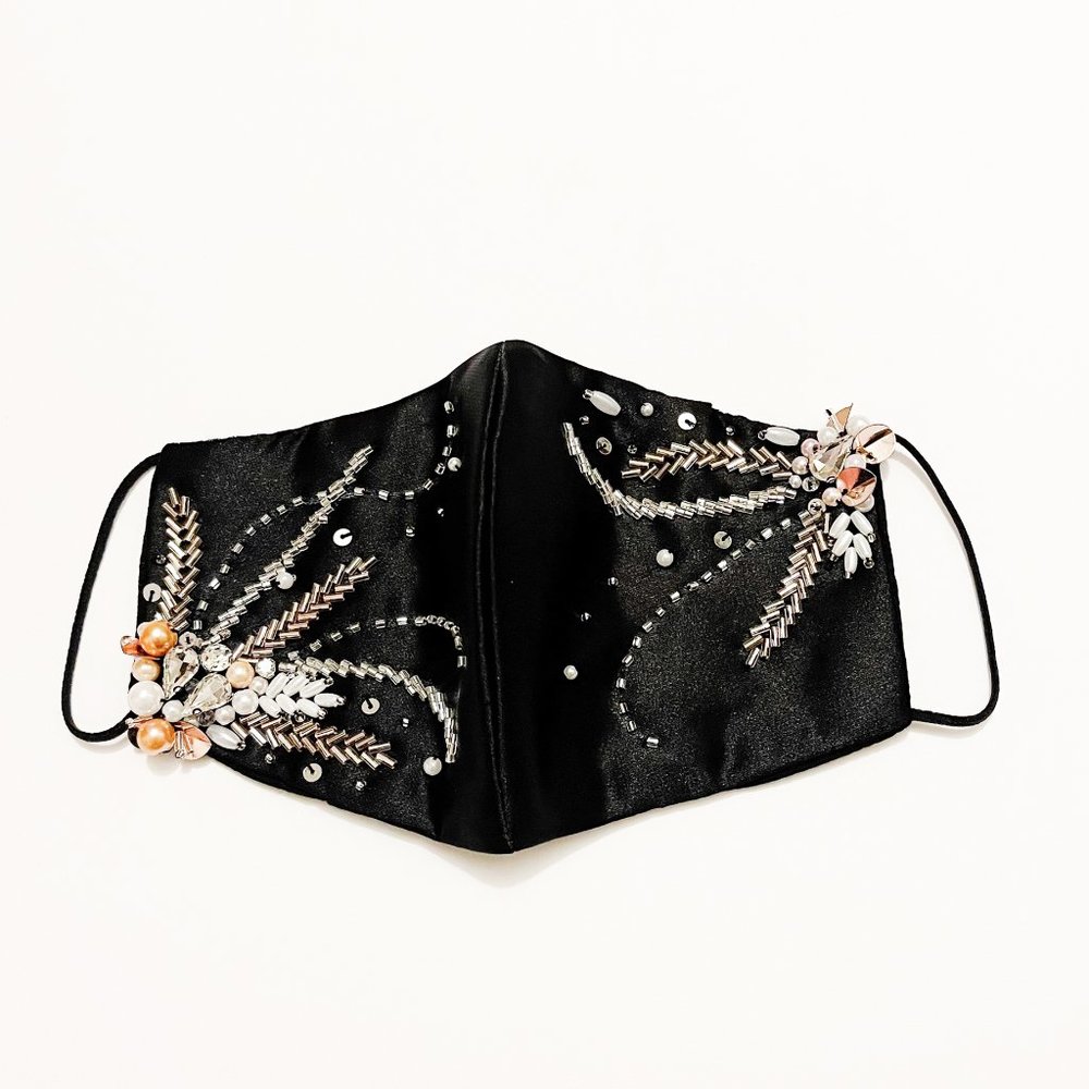 Face Mask Beaded & Sequins For Wedding in Black